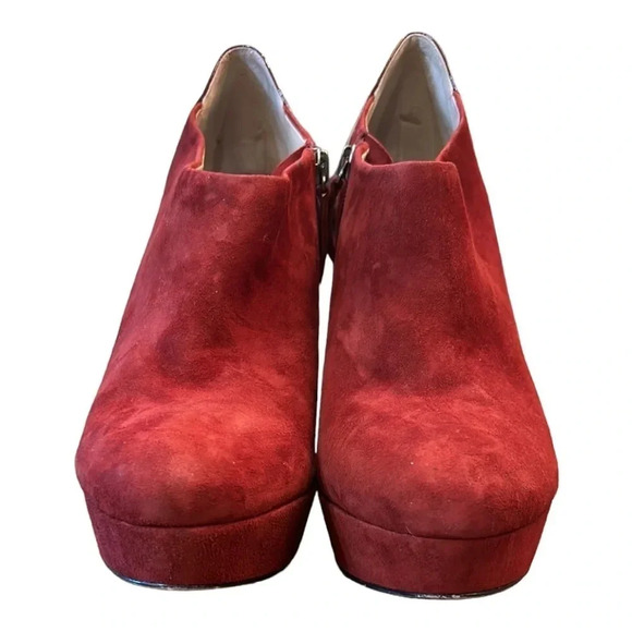 Barneys New York Co-Op Burgundy Suede Platform Ankle Booties Size 9 - Picture 5 of 12